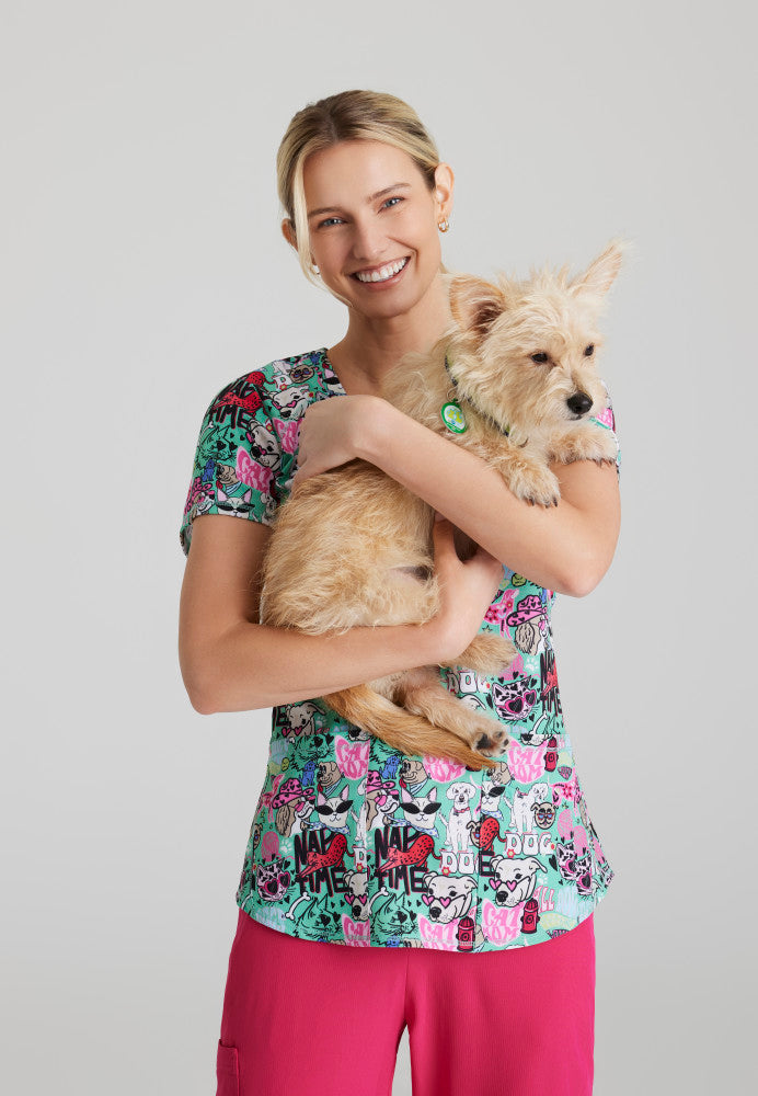 Pet Party V-Neck Animal Print Scrub Top Women's Print Scrub Top Skechers by Barco