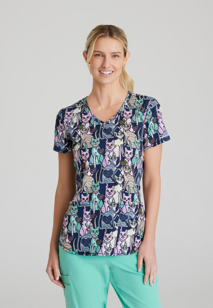 Skechers |  Essence Print Scrub Top Women's Print Scrub Top Skechers Yarn Lover XXS 