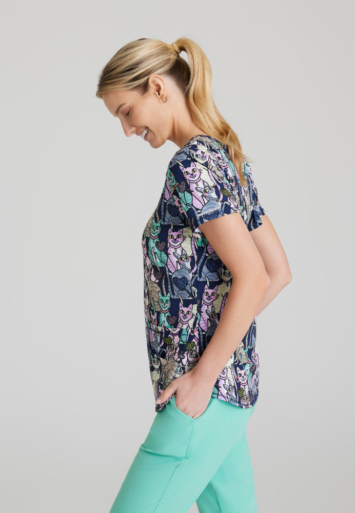 Yarn Lover V-Neck Animal Print Scrub Top Women's Print Scrub Top Skechers by Barco