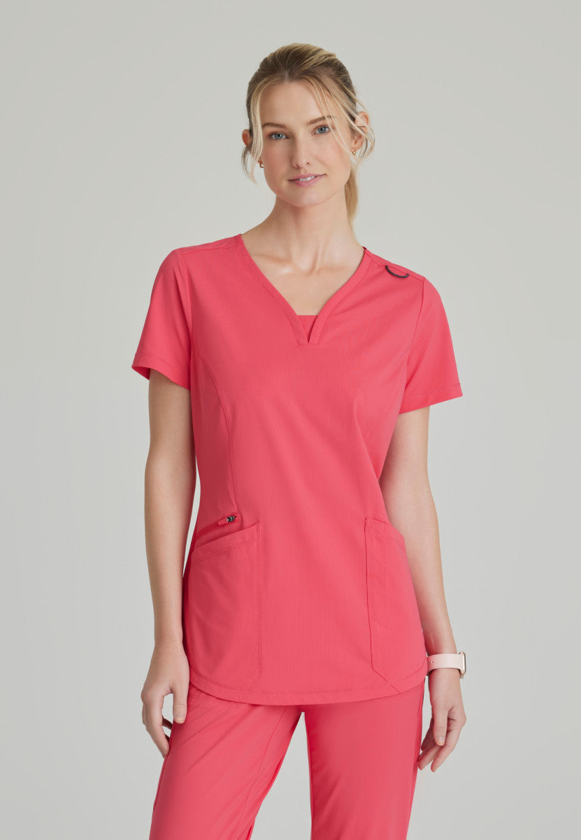 Serene Knit Scrub Top – V-Neck, 3 Pockets, Stretch Women's Scrub Top Skechers Slip-ins by Barco Punch Pink XXS