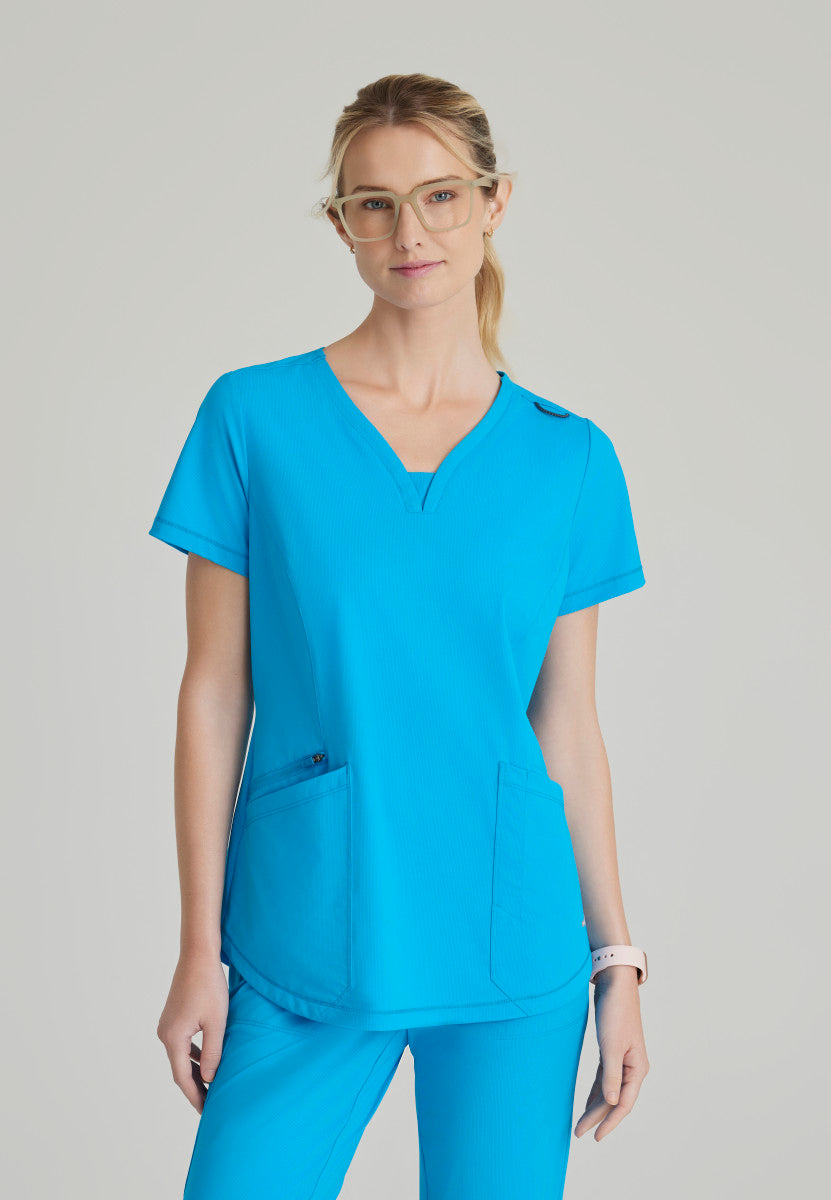 Serene Knit Scrub Top – V-Neck, 3 Pockets, Stretch Women's Scrub Top Skechers Slip-ins by Barco Bold Azure XXS