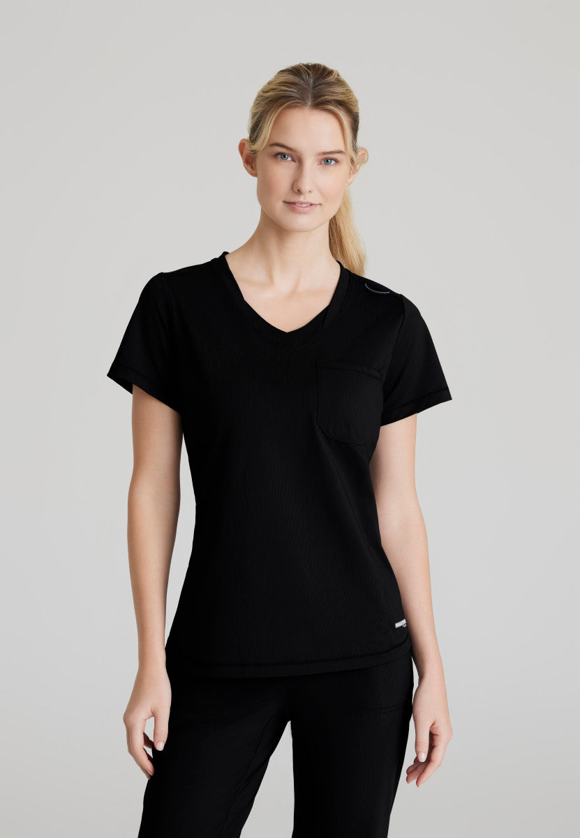 Flow 1-Pocket Tulip Hem Scrub Top Women's Scrub Top Skechers Slip-ins Black XXS
