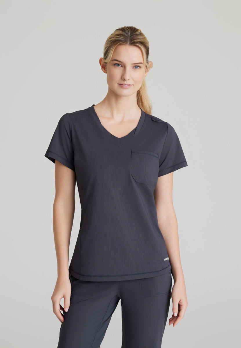 Skechers Slip-ins | Flow 1-Pocket Tulip Hem Scrub Top Women's Scrub Top Skechers Slip-ins Pewter XXS 