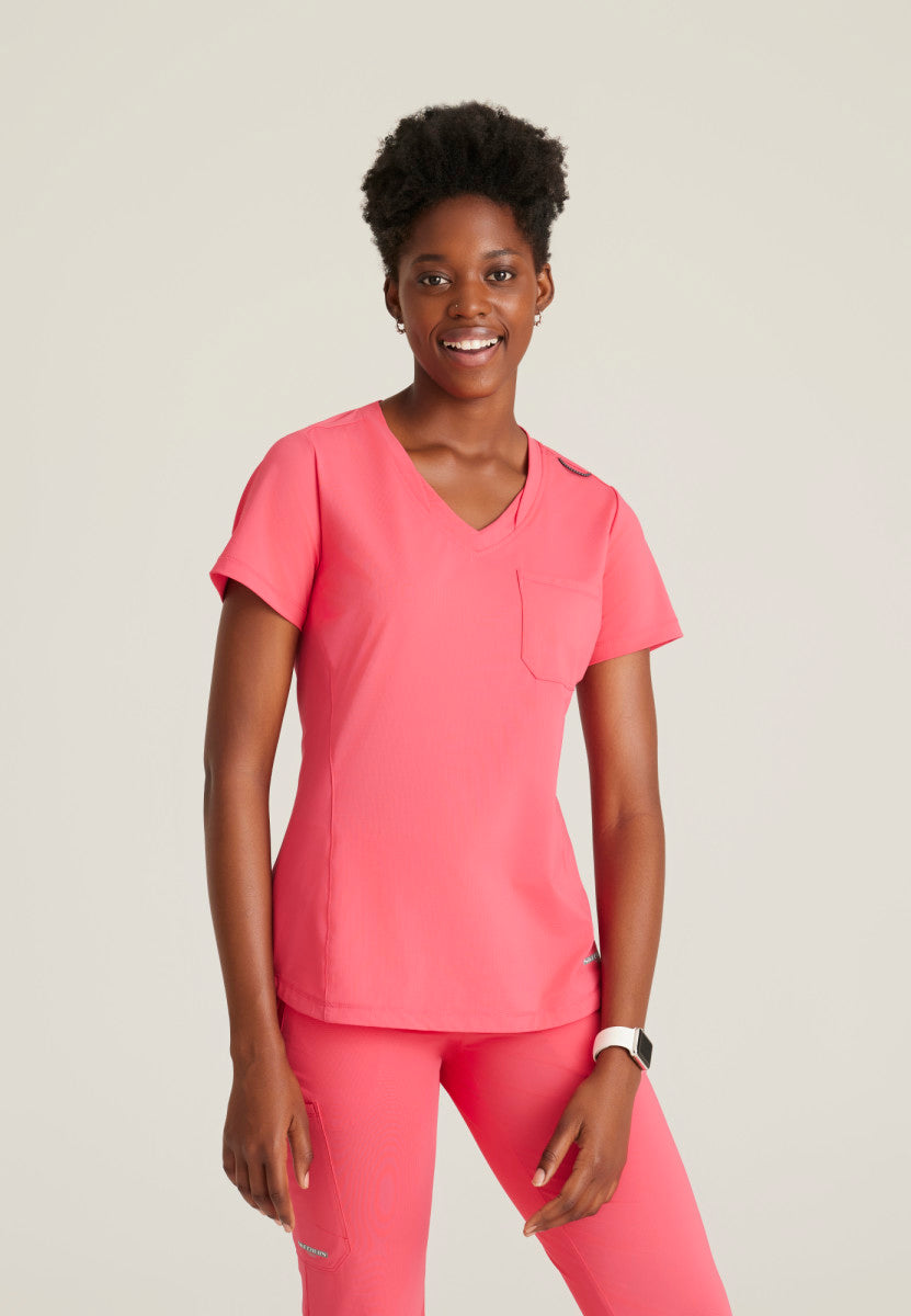 Flow 1-Pocket Tulip Hem Scrub Top Women's Scrub Top Skechers Slip-ins Punch Pink XXS