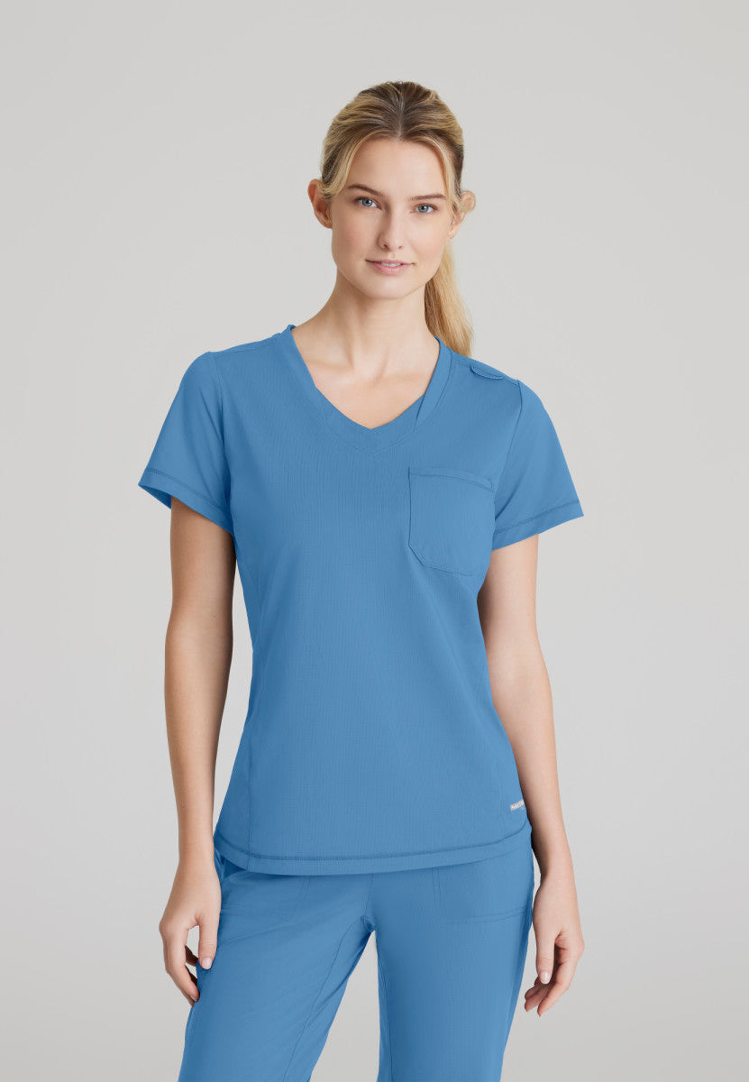 Flow 1-Pocket Tulip Hem Top Women's Scrub Top Skechers Slip-ins by Barco Ciel Blue XXS