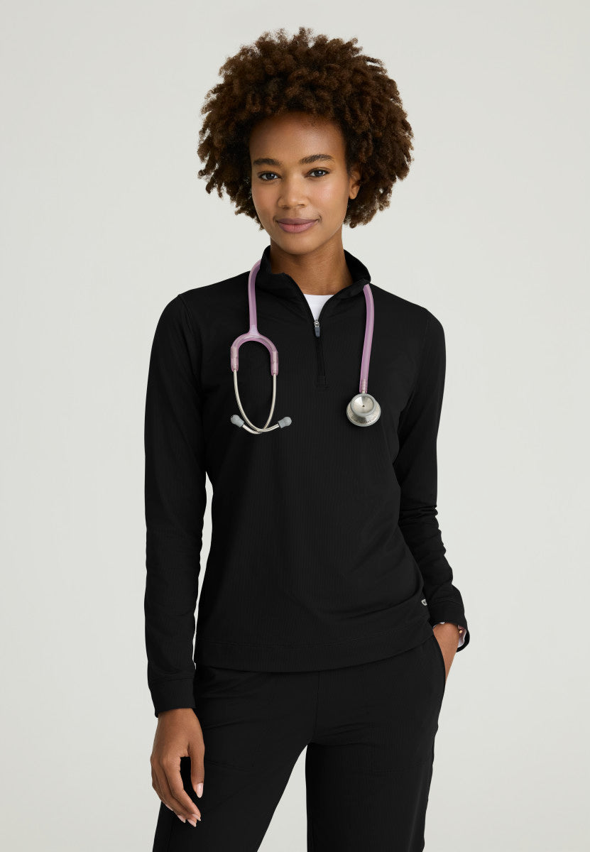 Atlas Long Sleeve Mock Neck Scrub Top Women's Long Sleeve Scrub Top Skechers Slip-ins Black XXS