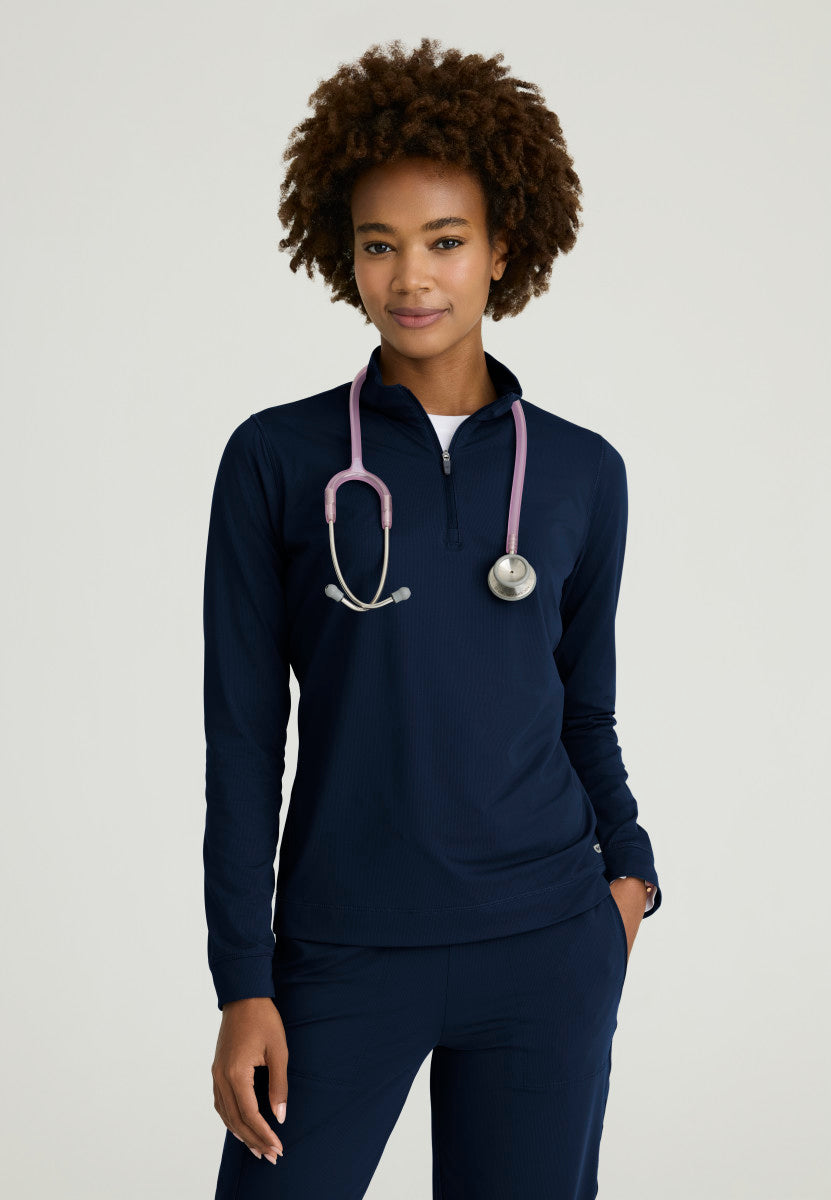 Atlas Long Sleeve Mock Neck Scrub Top Women's Long Sleeve Scrub Top Skechers Slip-ins Navy XXS