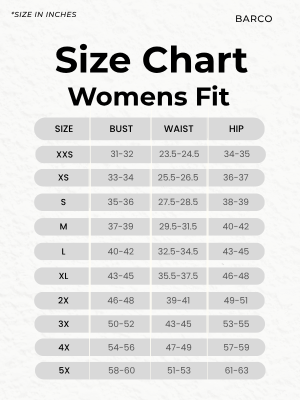 Size chart for Nipissing Nursing Scrub Top