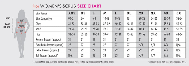 Size chart for Spring Sprung Scrub Top