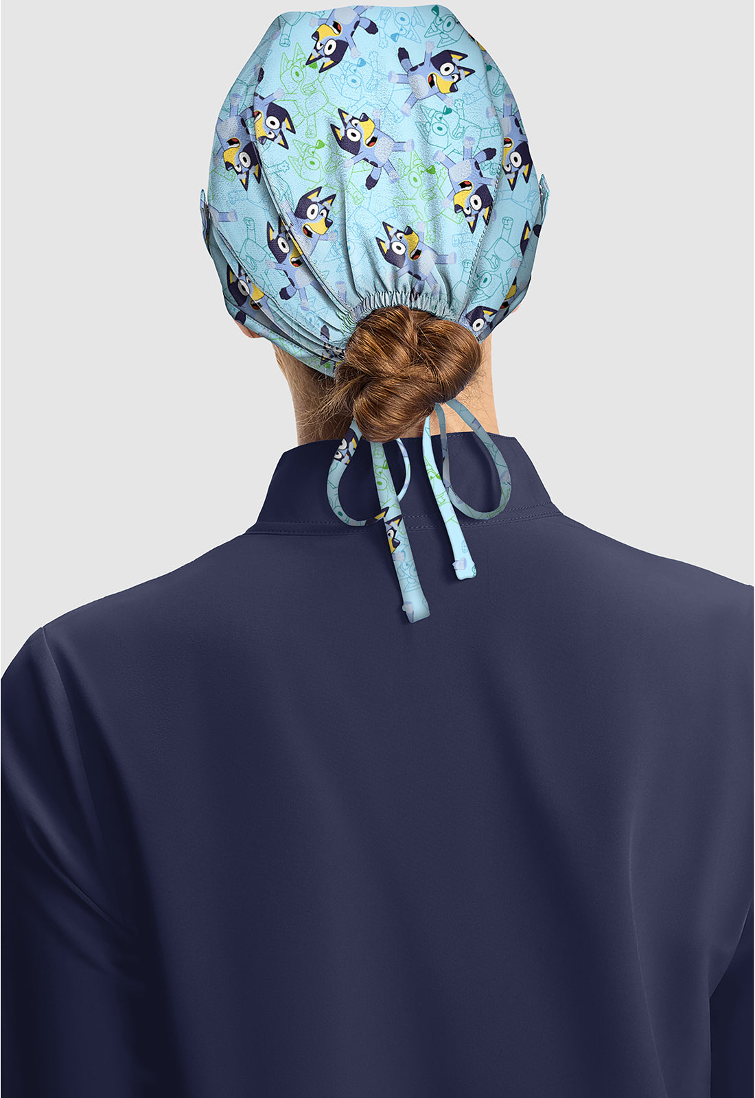Back view of Bluey zone scrub cap
