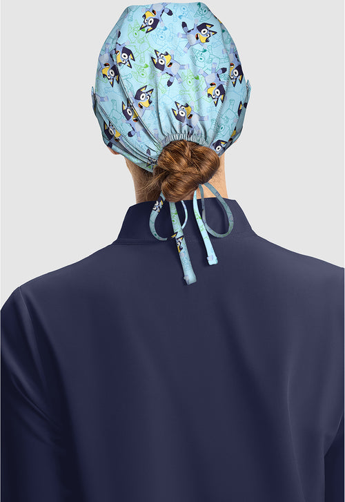 Back view of Bluey zone scrub cap