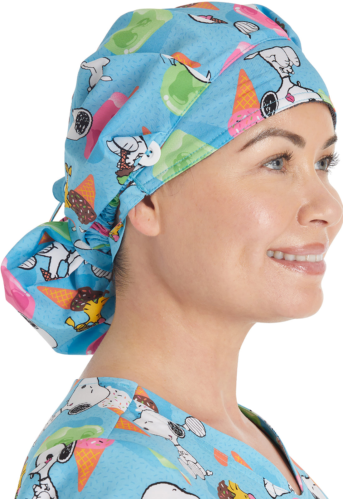 Cherokee Unisex Bouffant Scrub Hat Unisex Scrub Cap Cherokee Licensed Snoopy Sprinkles  