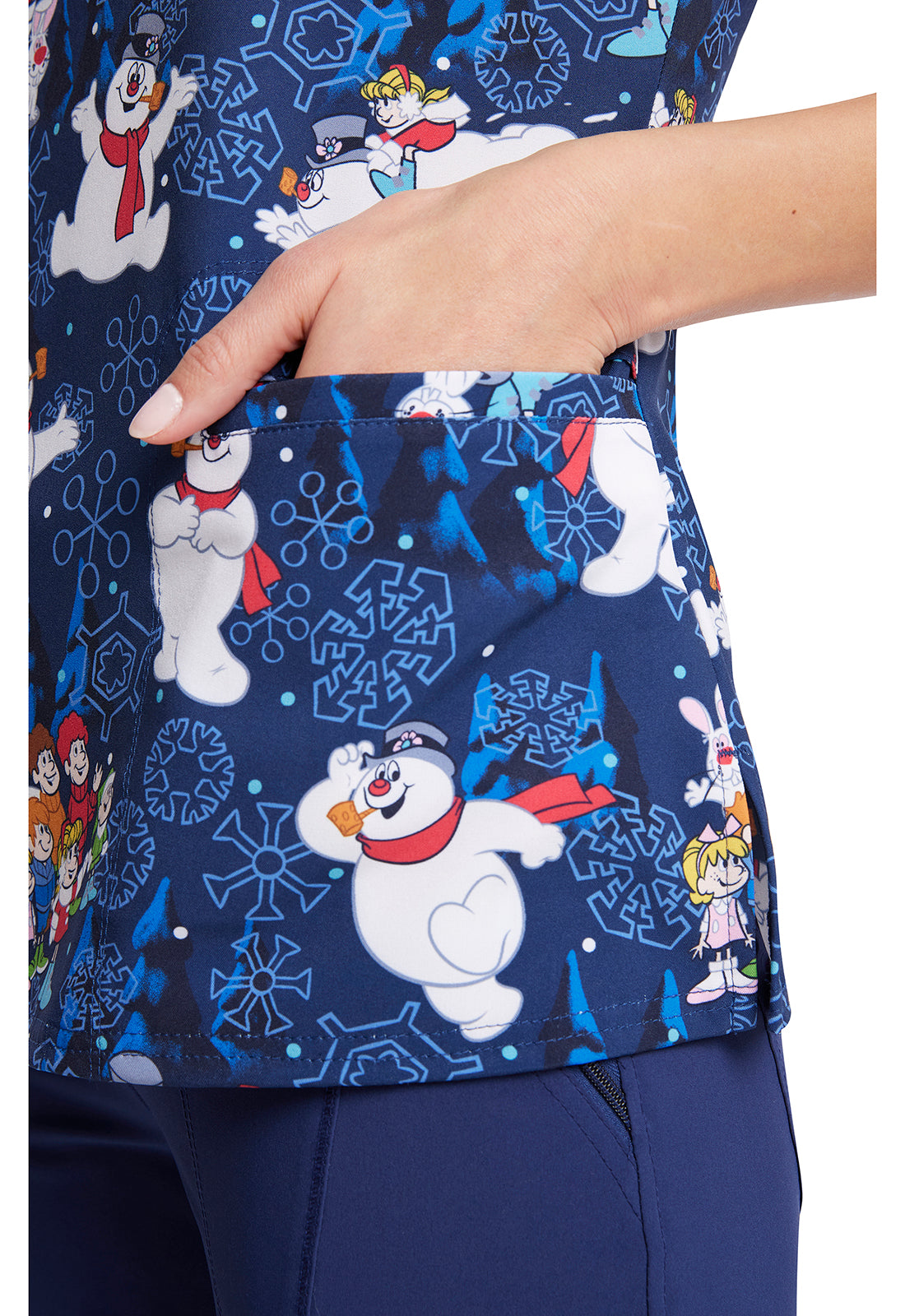 Stay Frosty V-Neck Holiday Scrub Top Women's Holiday Print Scrub Top Cherokee Licensed