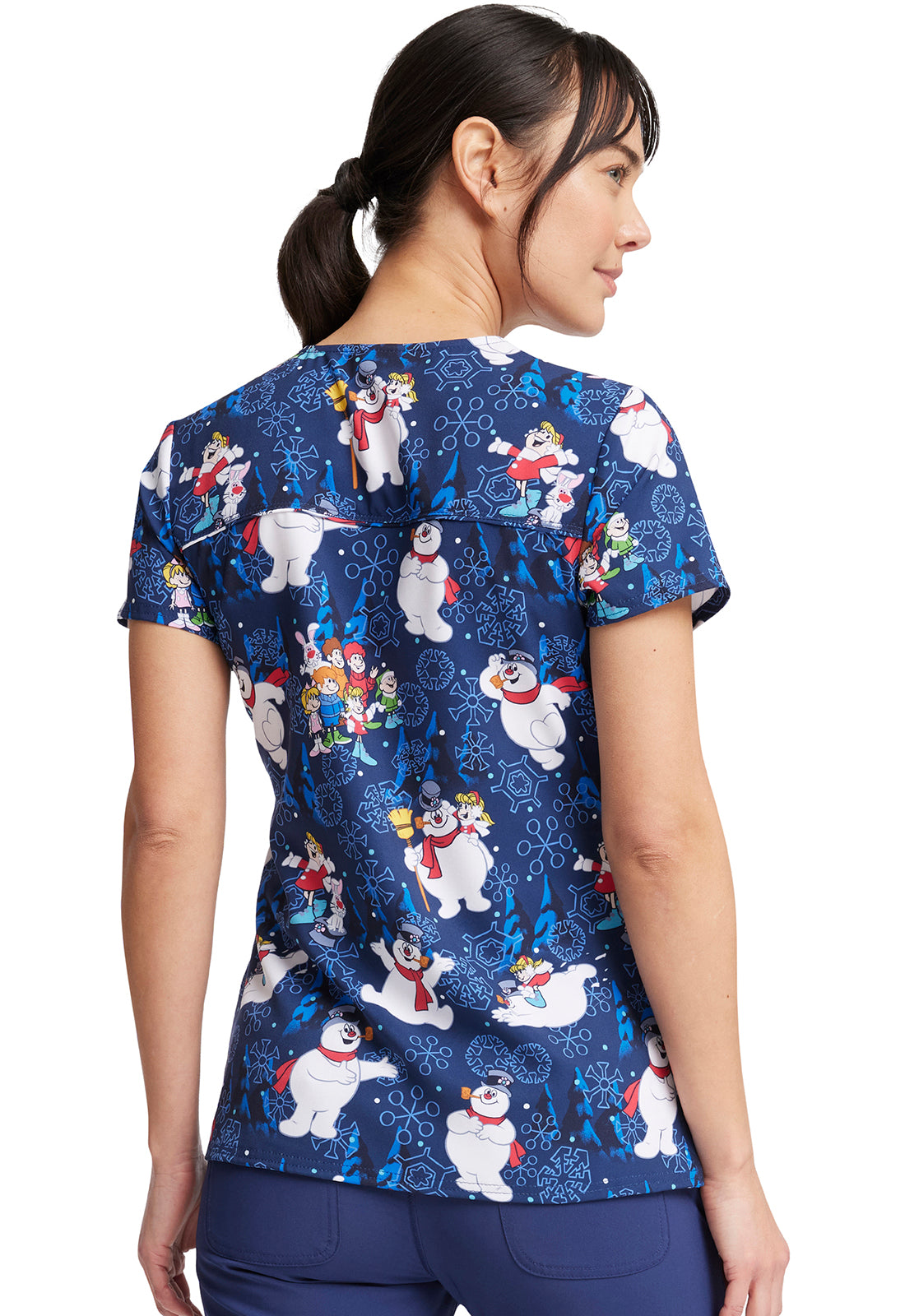Stay Frosty V-Neck Holiday Scrub Top Women's Holiday Print Scrub Top Cherokee Licensed