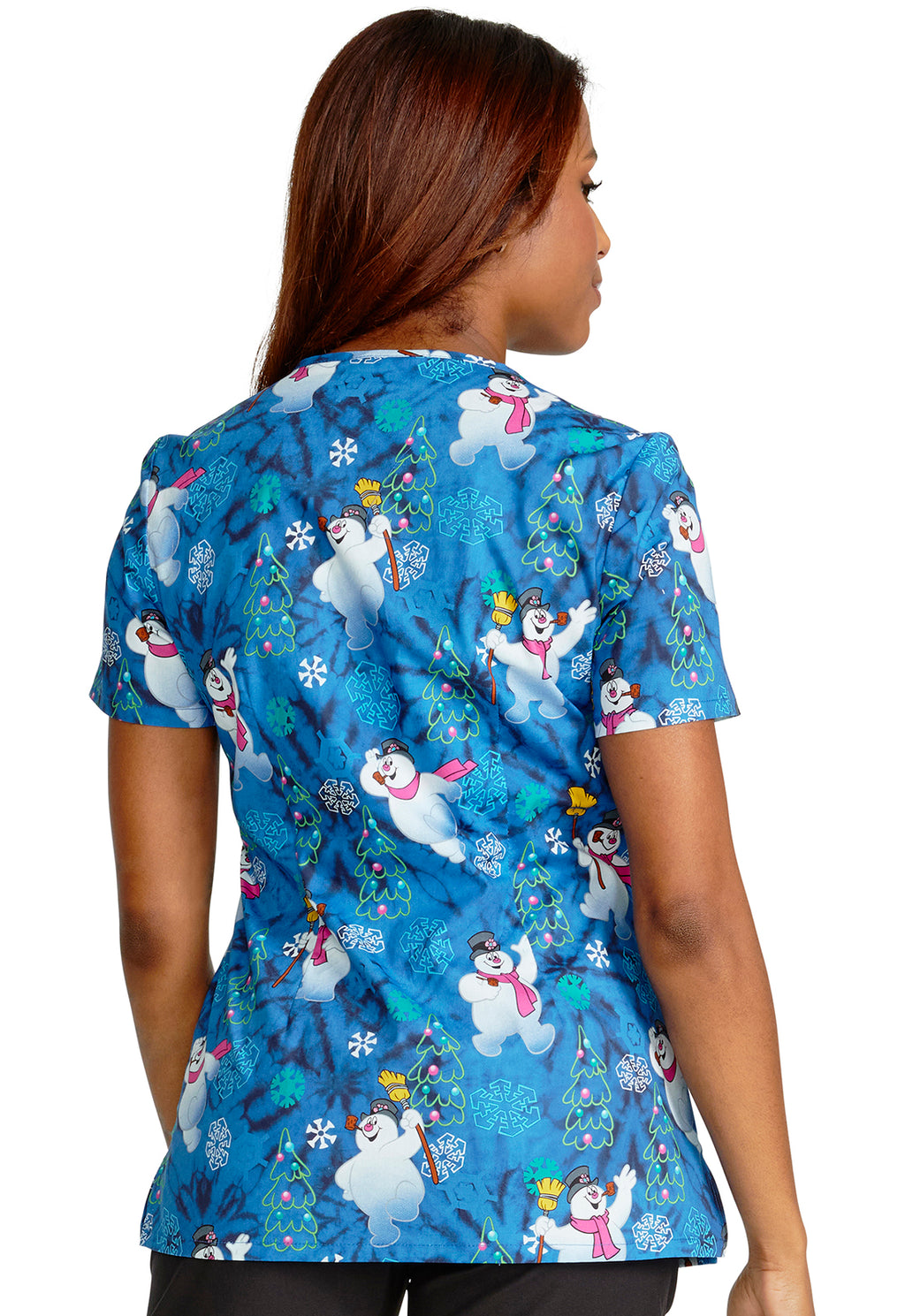 Fun Frosty V-Neck Holiday Scrub Top Women's Holiday Print Scrub Top Cherokee Licensed