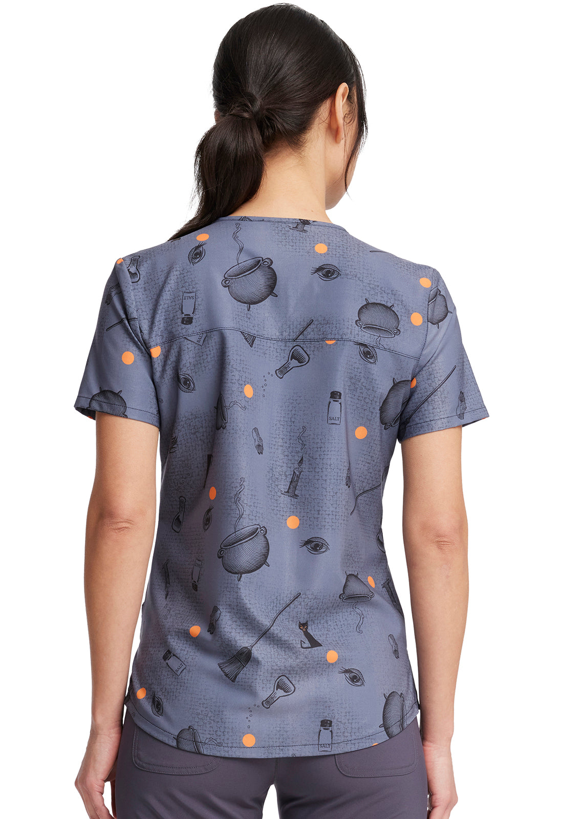 Hocus Pocus V-Neck Scrub Top Women's Holiday Print Scrub Top Cherokee Prints   