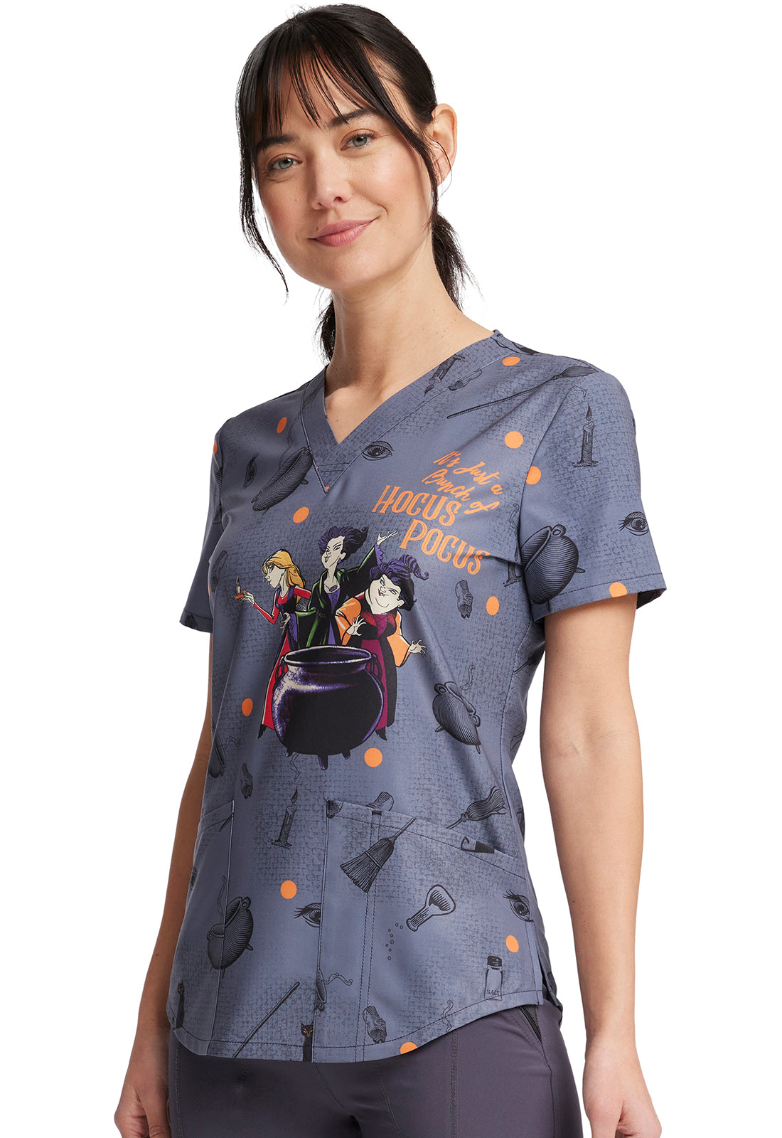 Hocus Pocus V-Neck Scrub Top Women's Holiday Print Scrub Top Cherokee Prints   