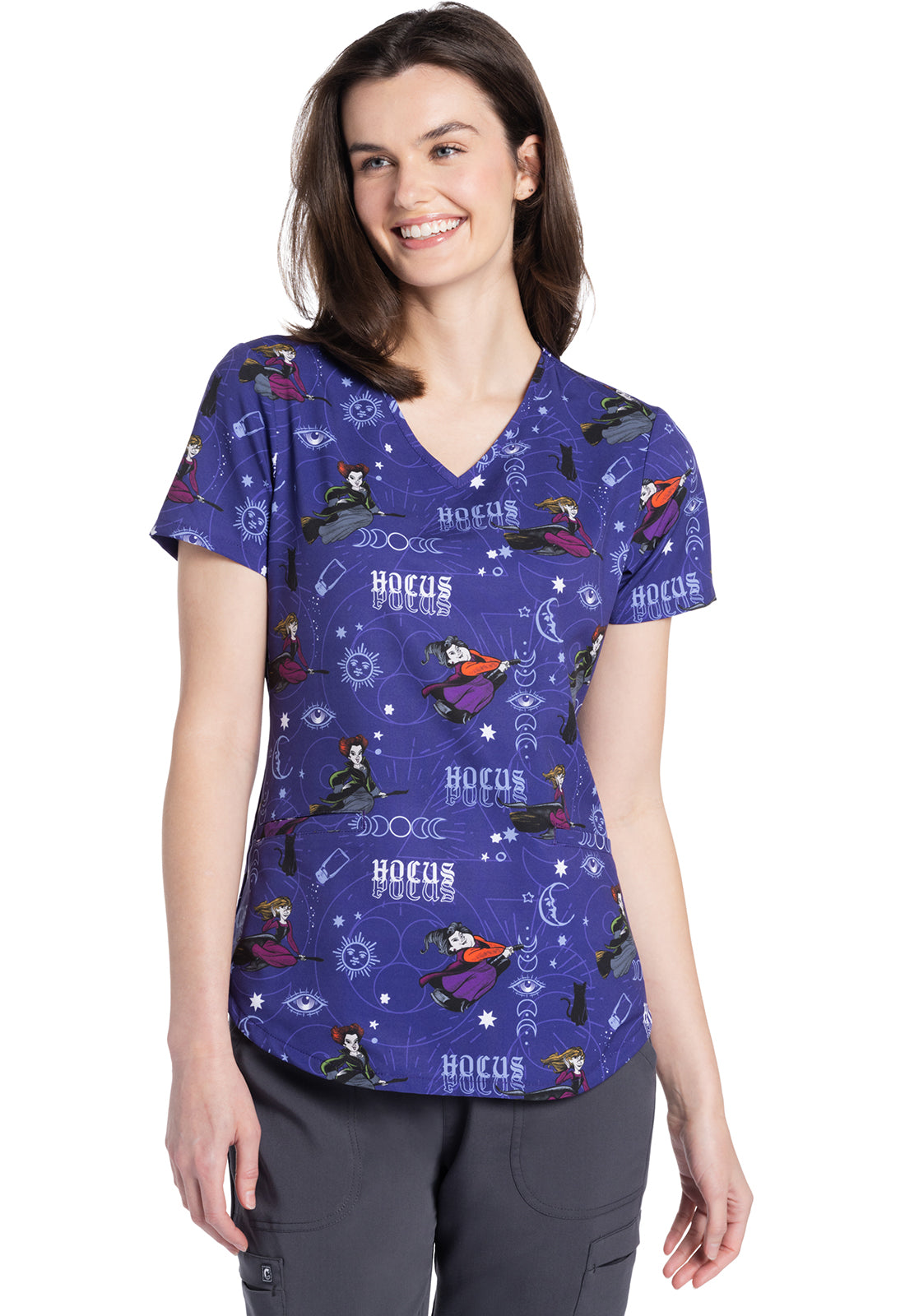Hocus Pocus Moon Phase Scrub Top Women's Print Scrub Top Cherokee Licensed XS