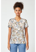 Front view of the Tooniforms Disney Bambi V-Neck Print Scrub Top