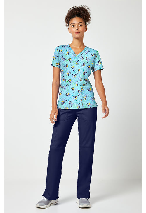 Full view of the Tooniforms Bluey Zone V-Neck Print Scrub Top
