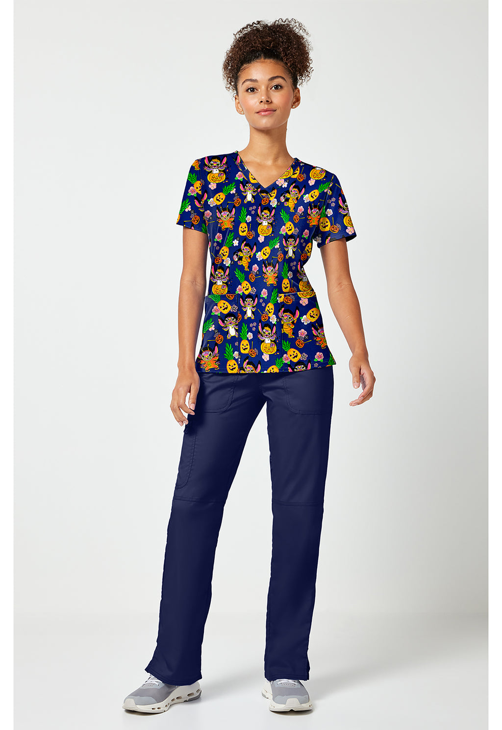 Full view of the Lilo & Stitch Halloween Scrub Top