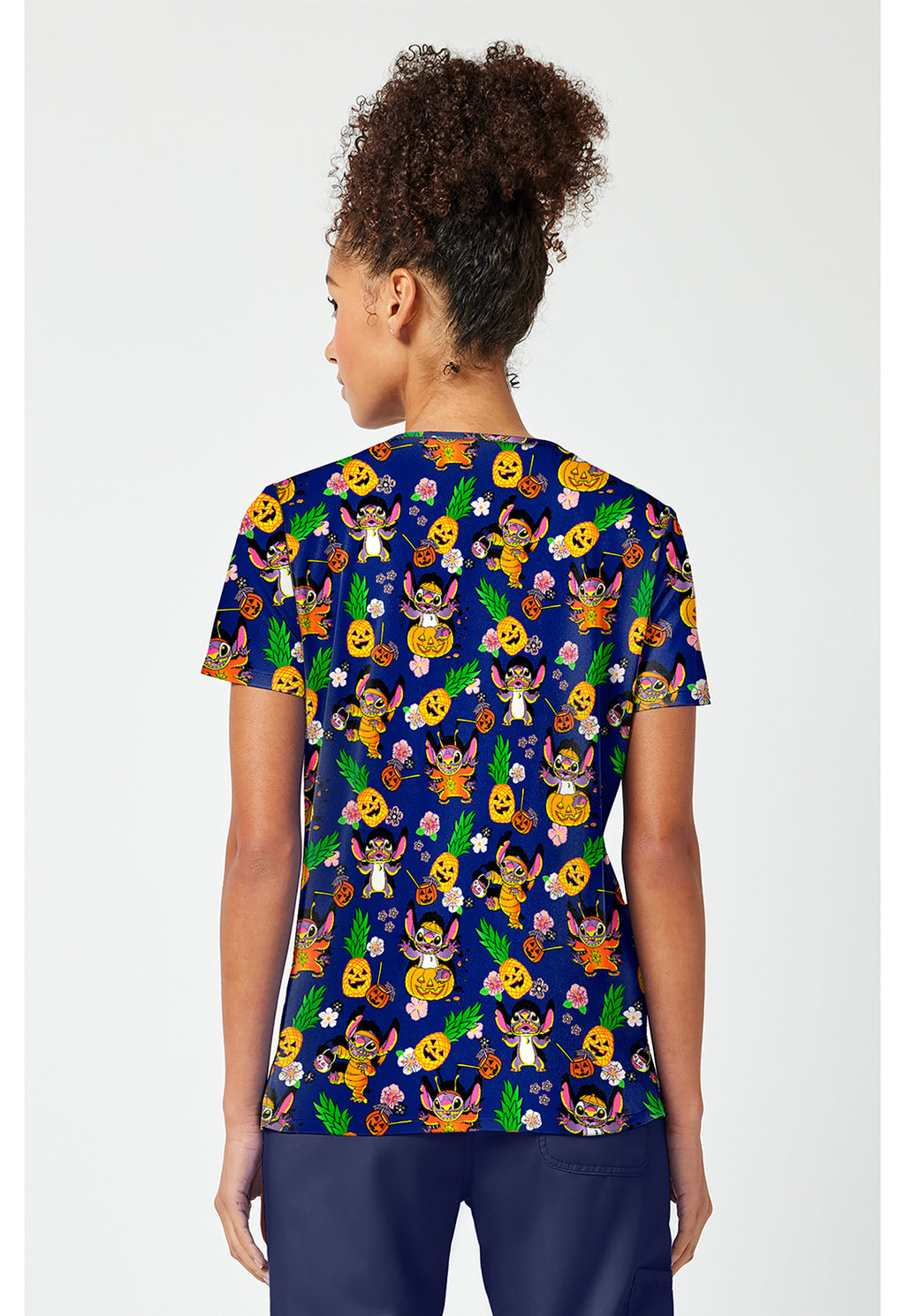 Back view of the Lilo & Stitch Halloween Scrub Top