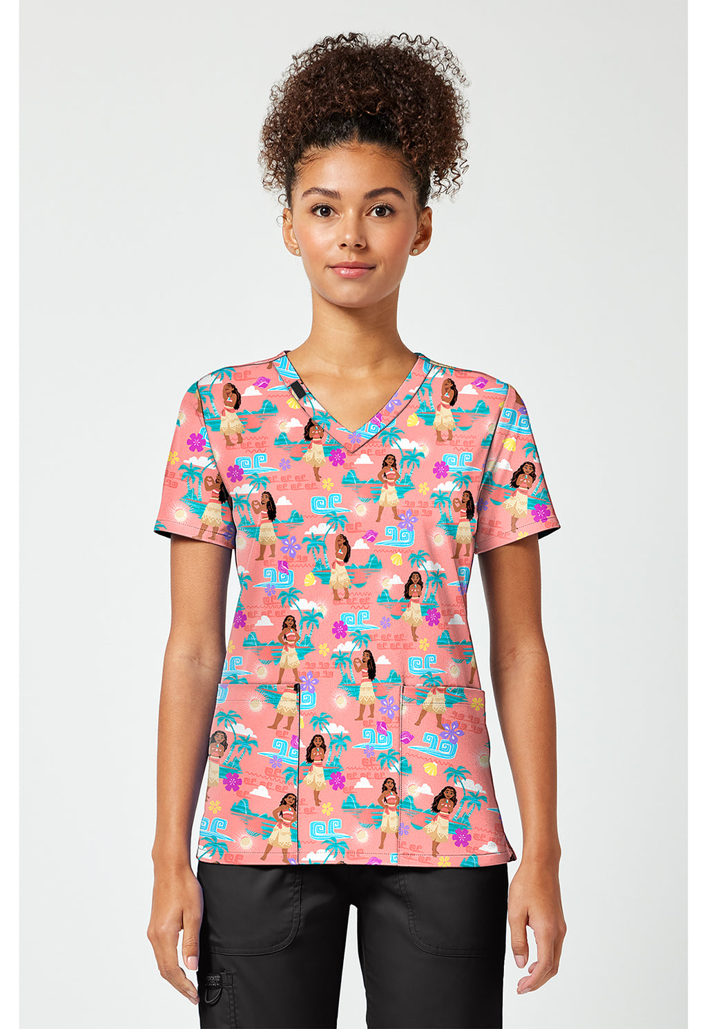 Front view of the Moana The Sea Is Calling Scrub Top