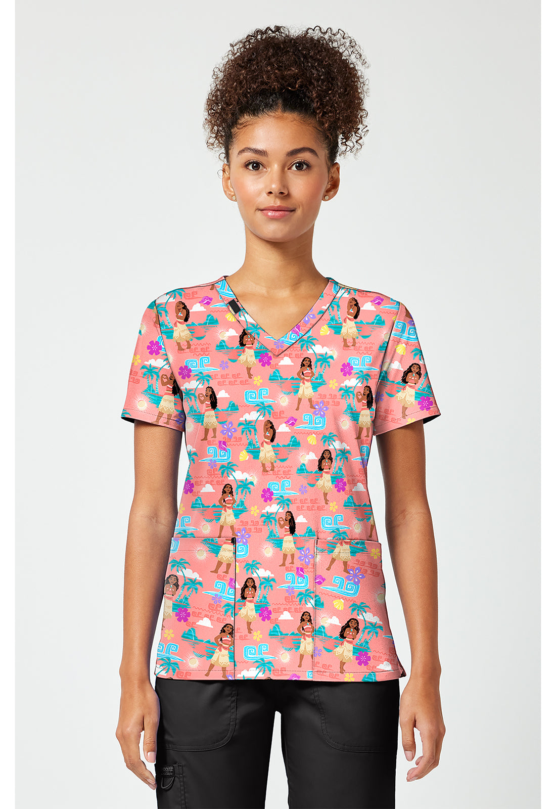 Front view of the Moana The Sea Is Calling Scrub Top