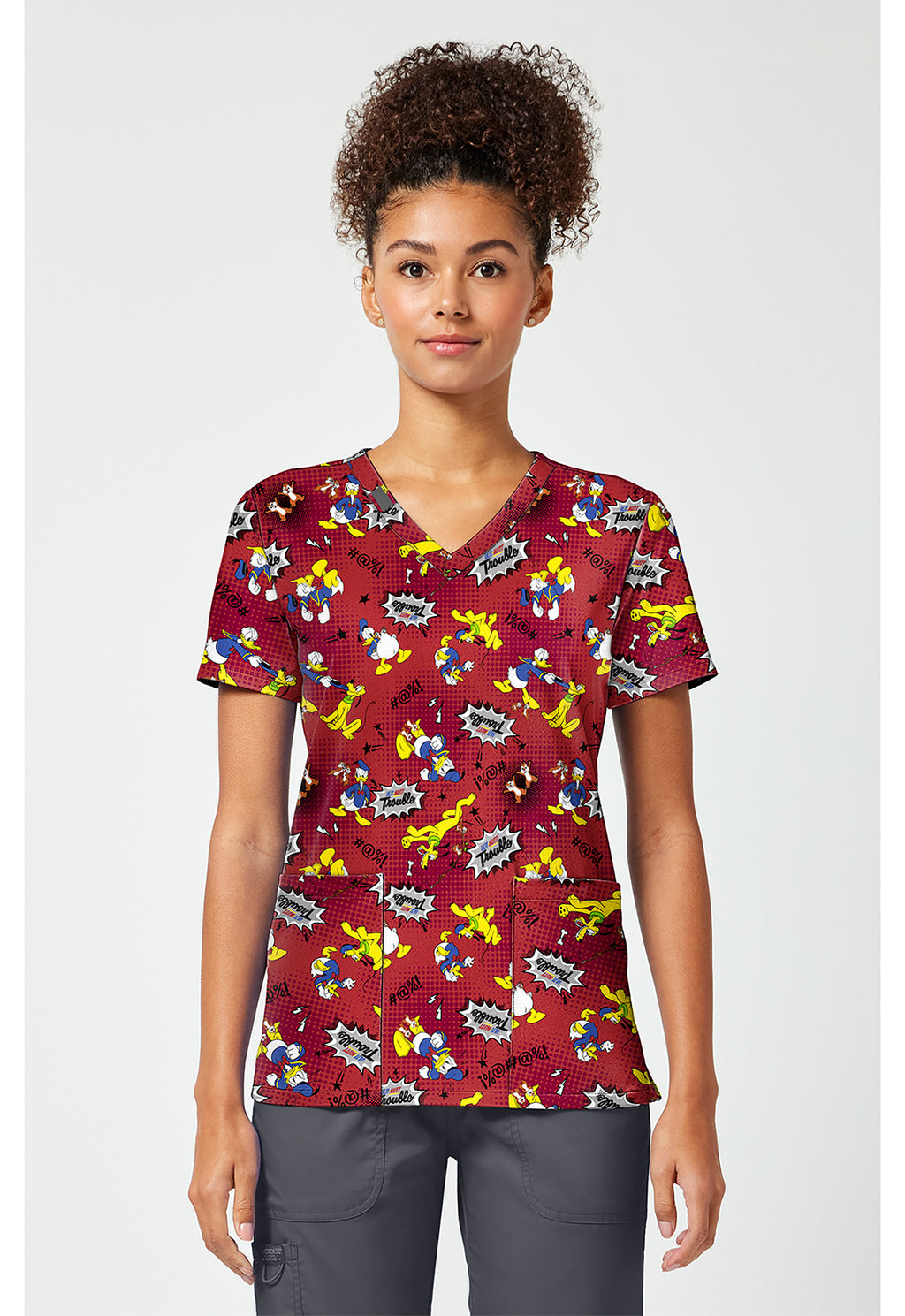 Front view of the Donald Duck Scrub Top