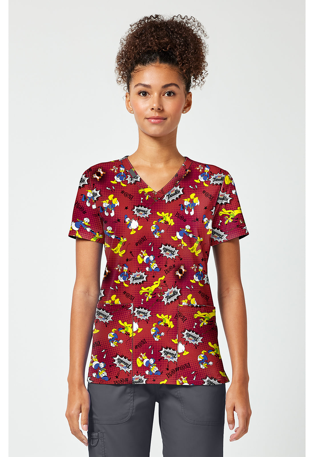 Front view of the Donald Duck Scrub Top