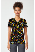 Front view of the Mickey Mouse Spooky Webs Scrub Top