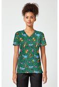 Front view of the Winnie The Pooh Holiday Helpers Scrub Top