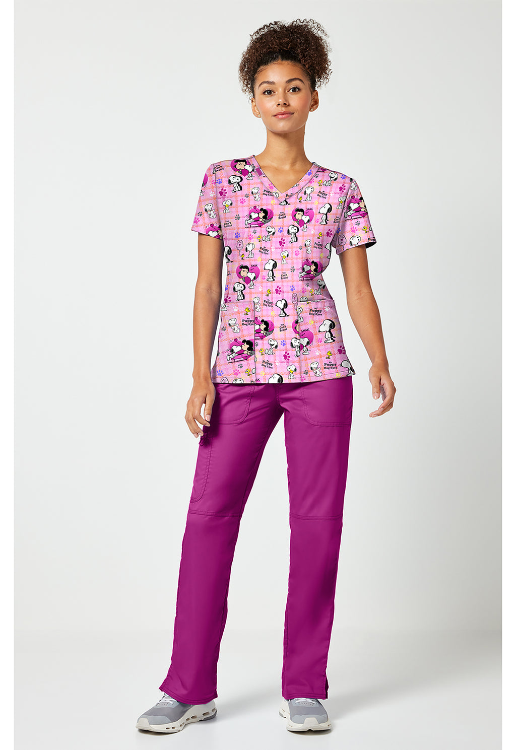 Full view of the Snoopy Eyes Scrub Top