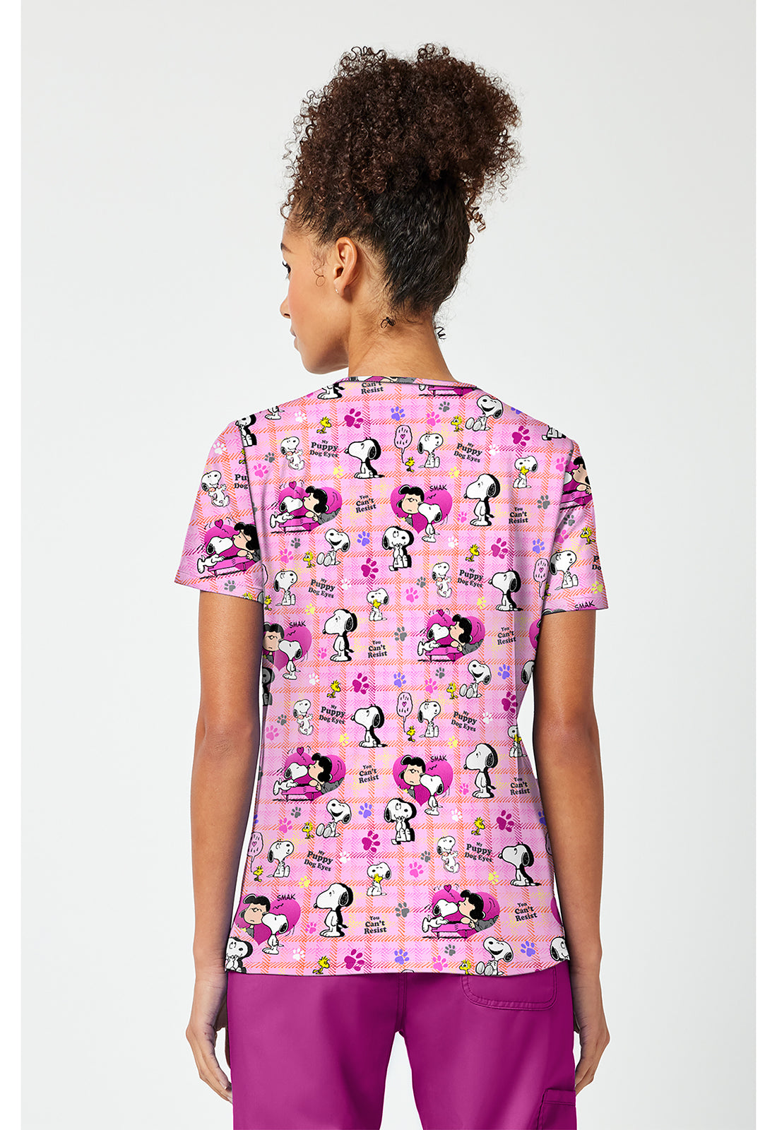 Back view of the Snoopy Eyes Scrub Top