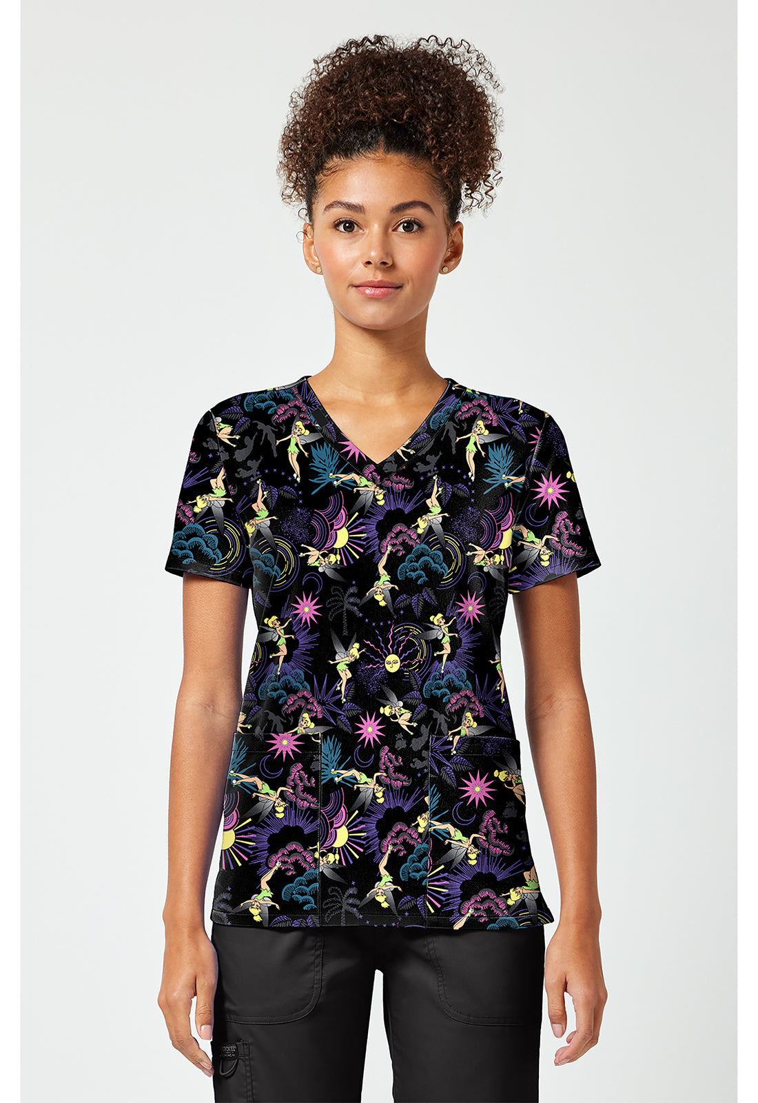 Front view of the Peter Pan Tinkerbell Scrub Top