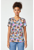 Front view of the Tom and Jerry Cat Time Scrub Top