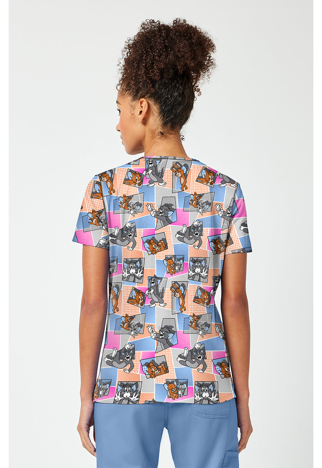 Back view of the Tom and Jerry Cat Time Scrub Top