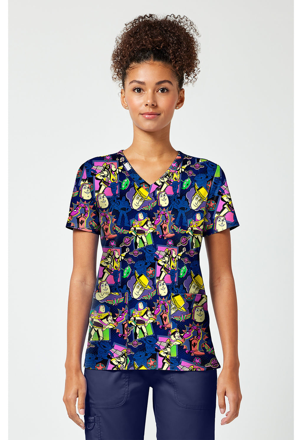 Front view of the Toy Story Scrub Top
