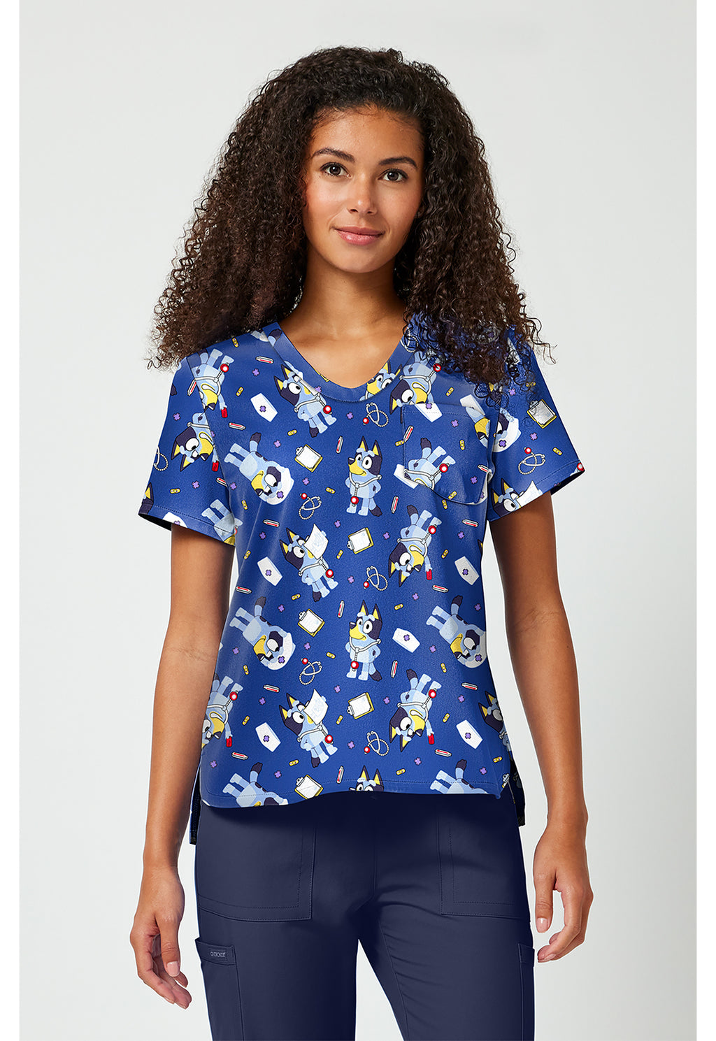 Front view Tooniforms TF797 BYNB Nurse Bluey Scrub Top