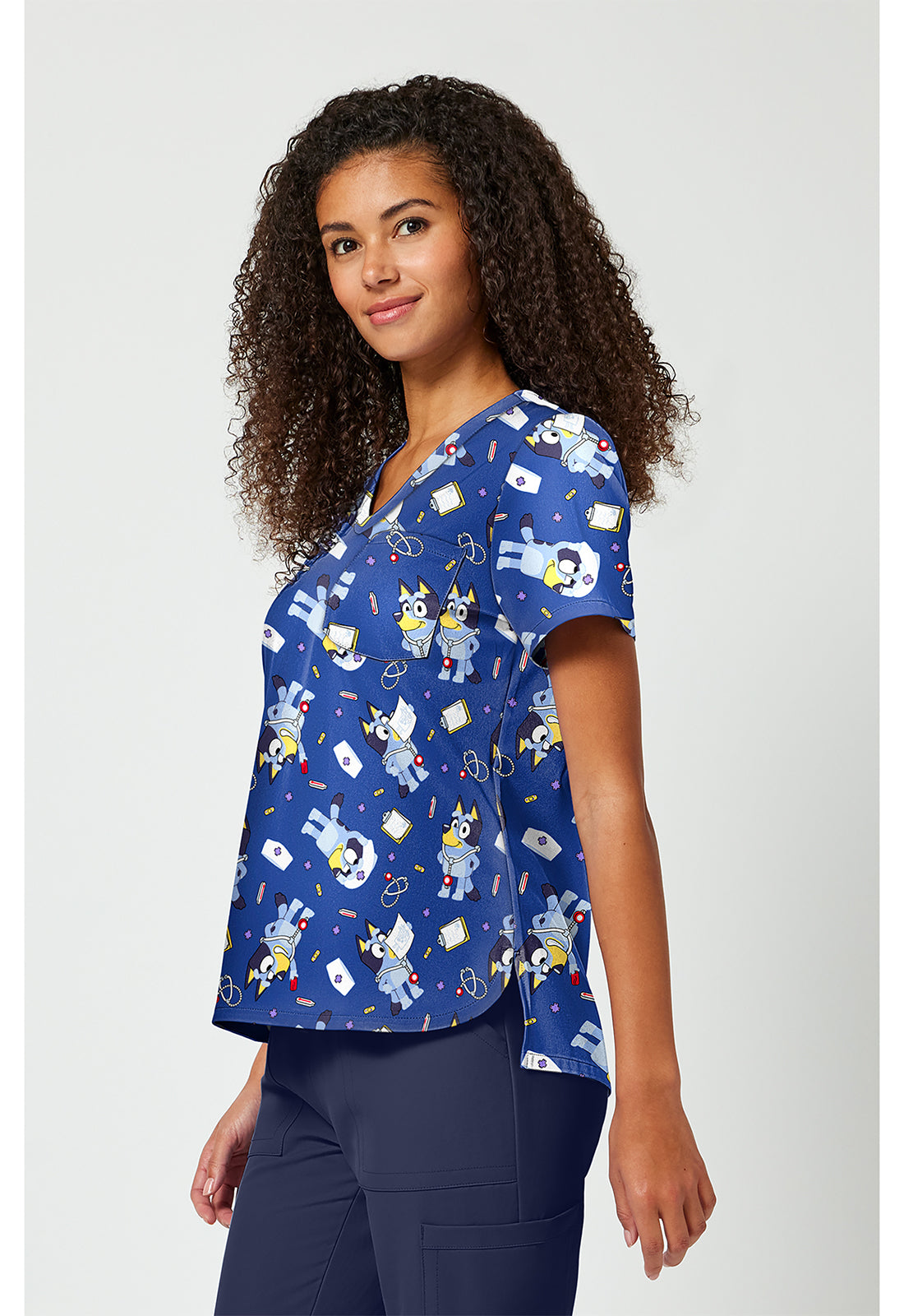 Side view Tooniforms TF797 BYNB Nurse Bluey Scrub Top