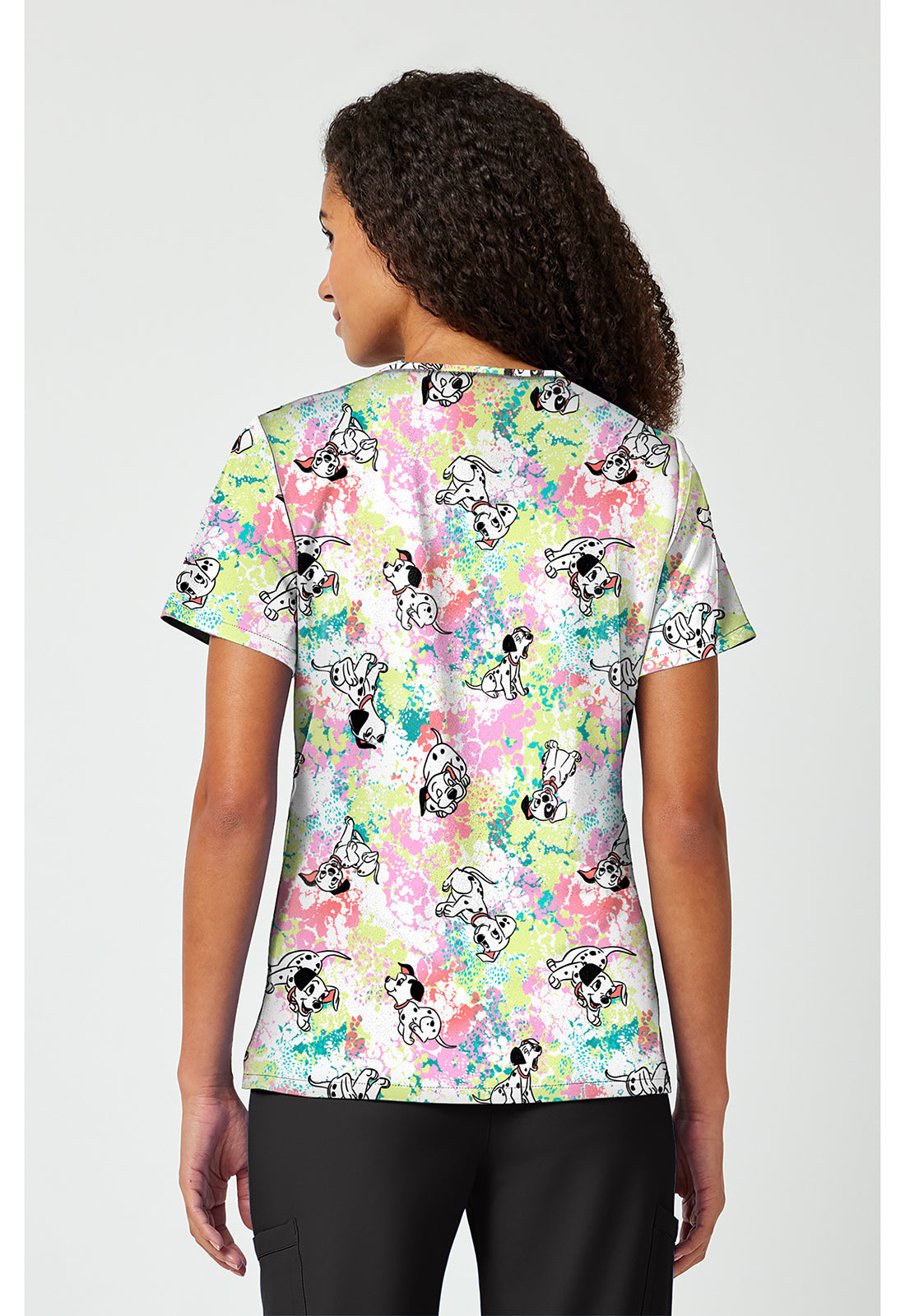 Back view 101 Dalmatians Puppy Pile Scrub Top TF797 DAZP