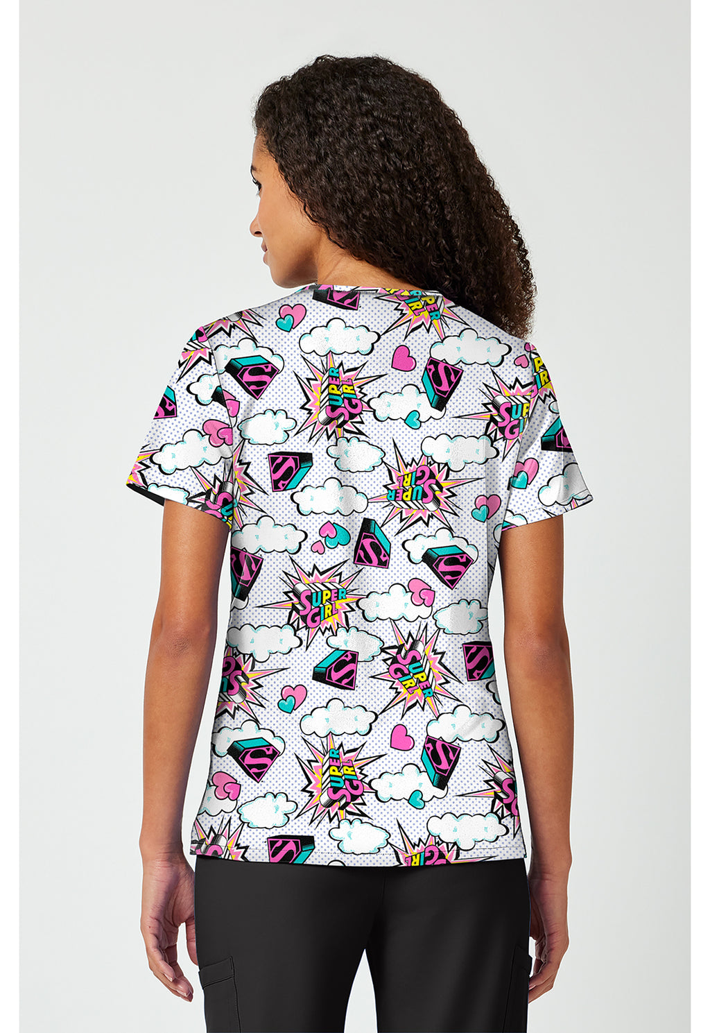 Back view Tooniform Super Girl Head Skyward Scrub Top TF797 DMBB