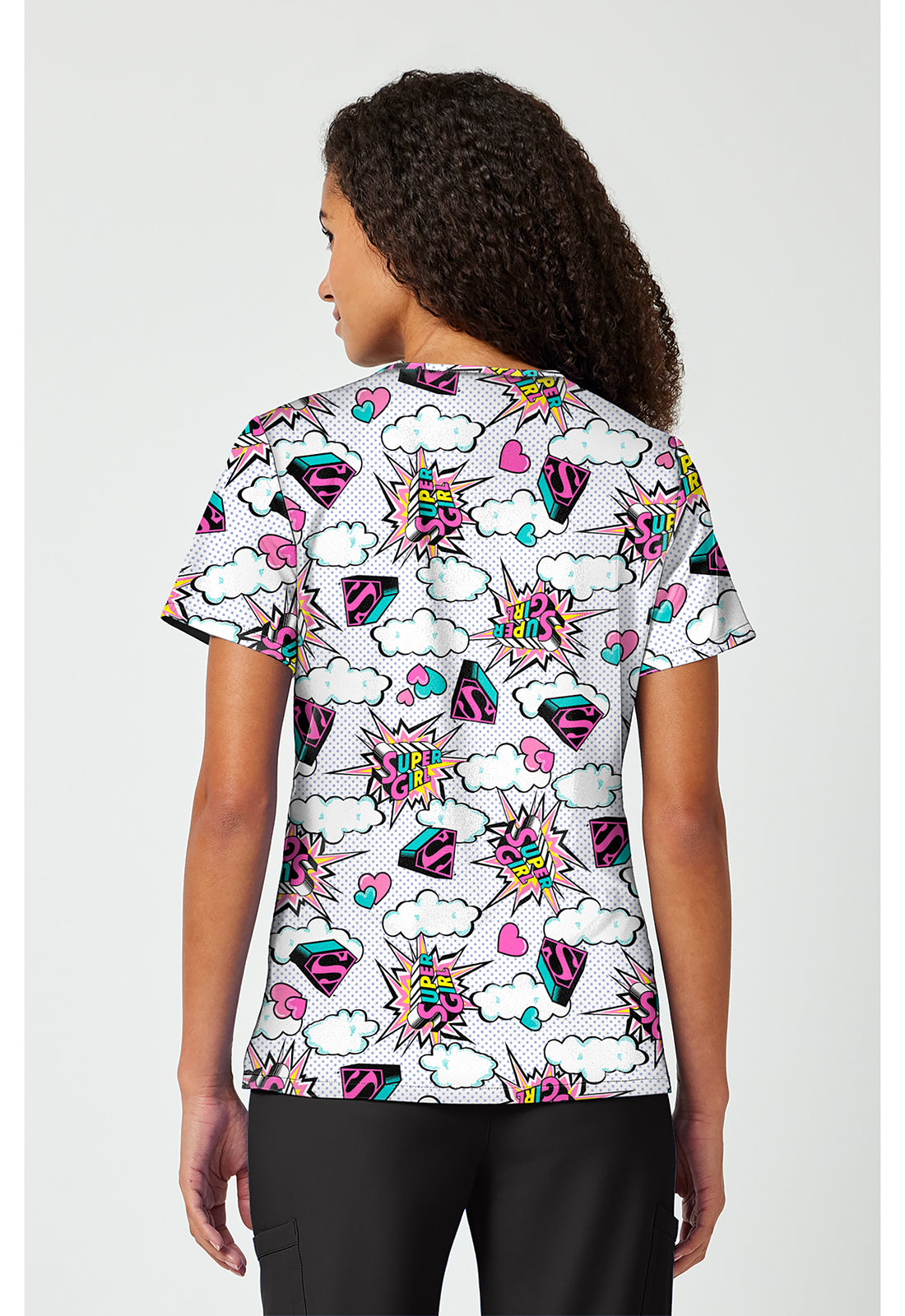Back view Tooniform Super Girl Head Skyward Scrub Top TF797 DMBB