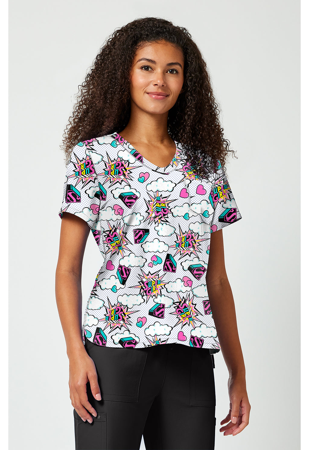 Side view Tooniform Super Girl Head Skyward Scrub Top TF797 DMBB