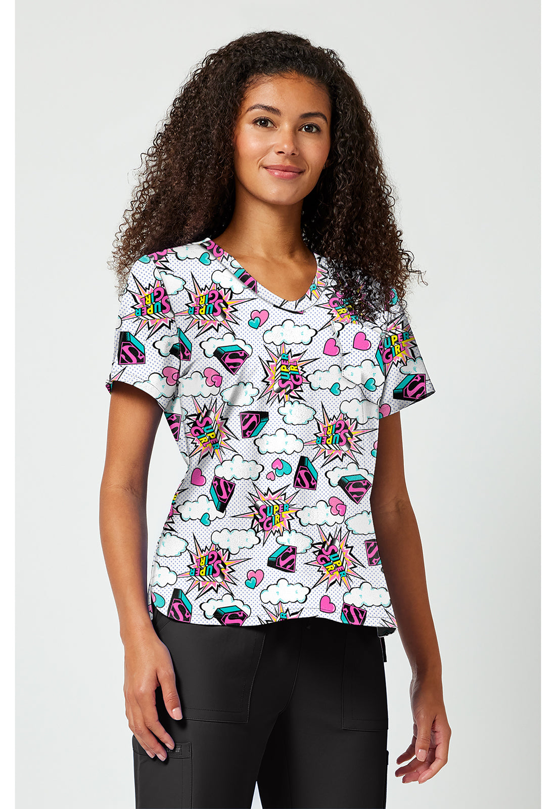 Side view Tooniform Super Girl Head Skyward Scrub Top TF797 DMBB