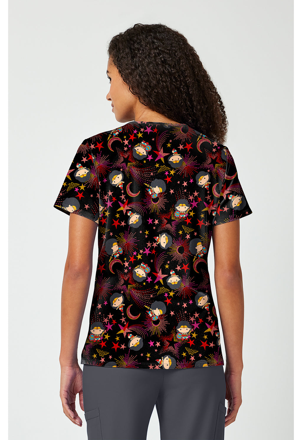 Back view Tooniforms Wonder Woman Super Celestial Scrub Top TF797 DMTS