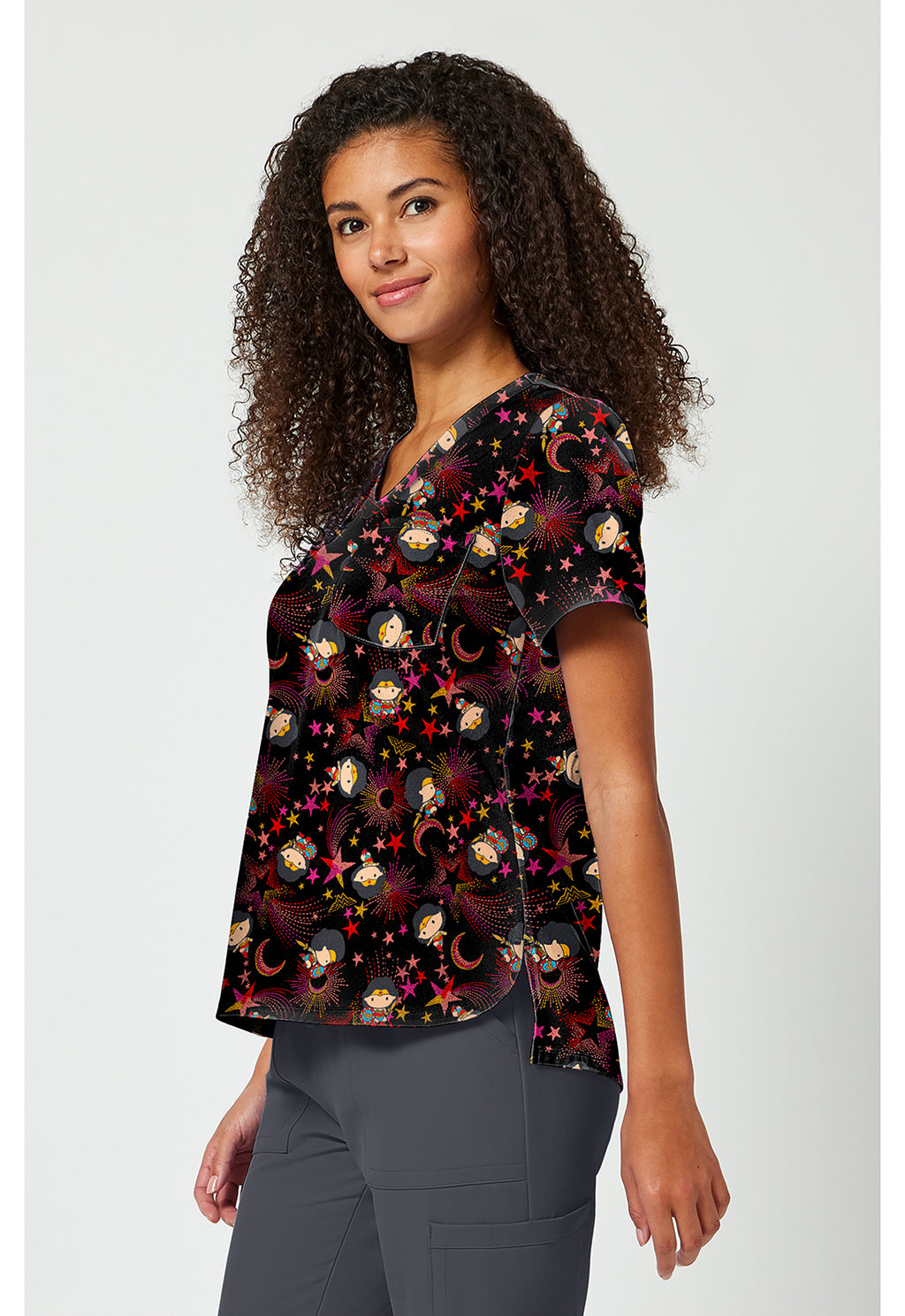 Side view Tooniforms Wonder Woman Super Celestial Scrub Top TF797 DMTS