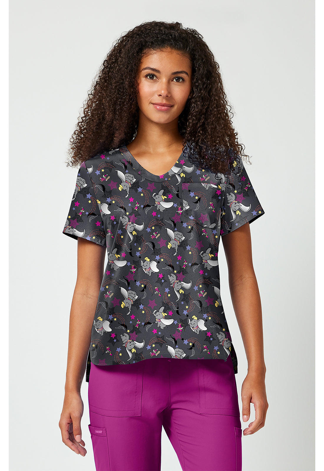 Front view Tooniforms Dumbo Star Scrub Top TF797 DUOS