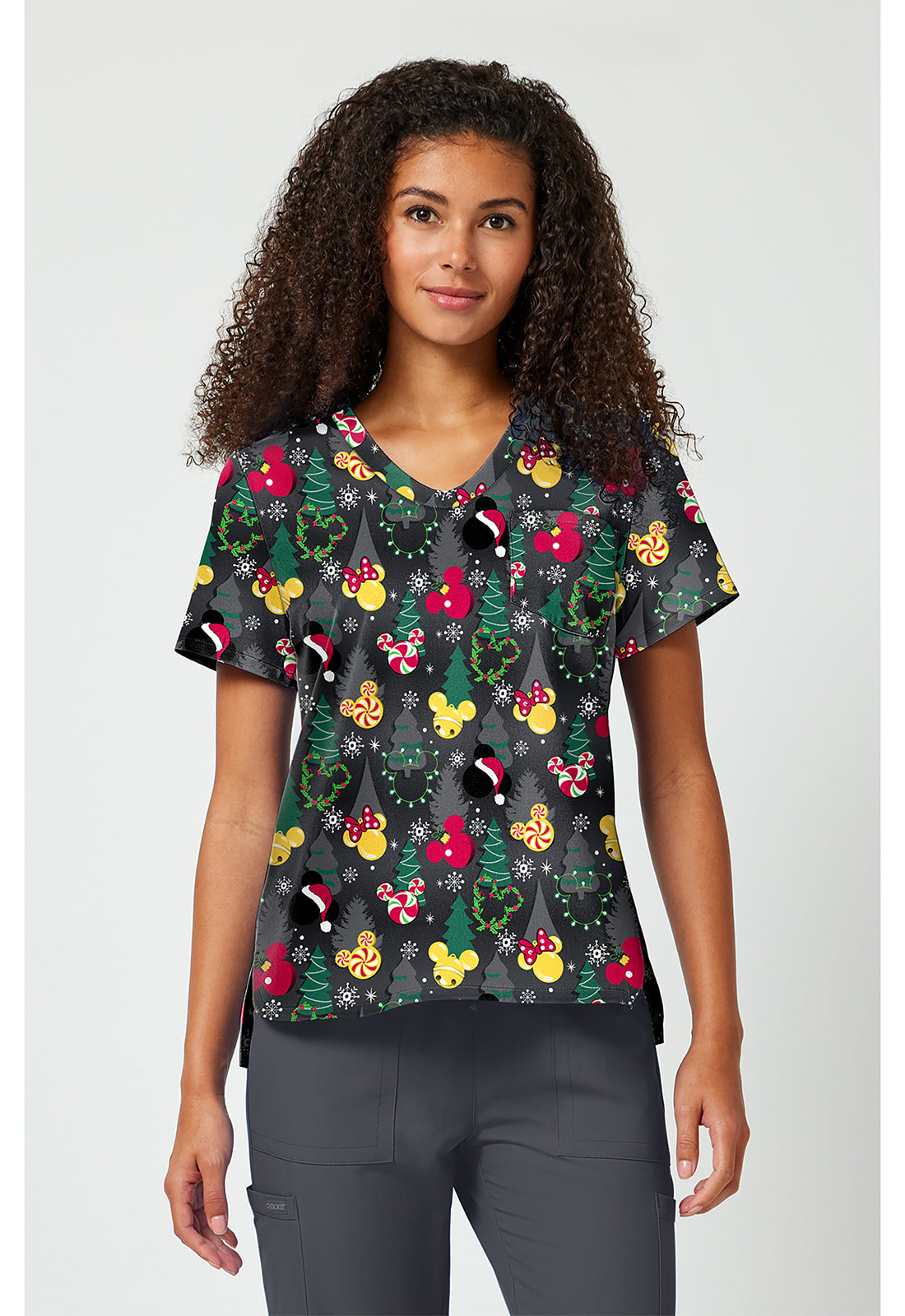 Front View Tooniforms Mickey Mouse Jingle Scrub Top TF797 MKYJ