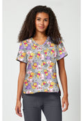 Front view of Tooniforms Winnie The Pooh Honey Plaid Scrub Top TF797 PHHY